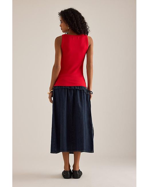 By Anthropologie Red Ribbed Scoop Tank Top
