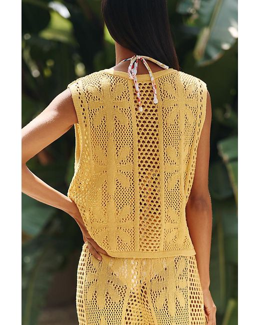 Celandine Yellow Bloom Crochet Button-Front Top