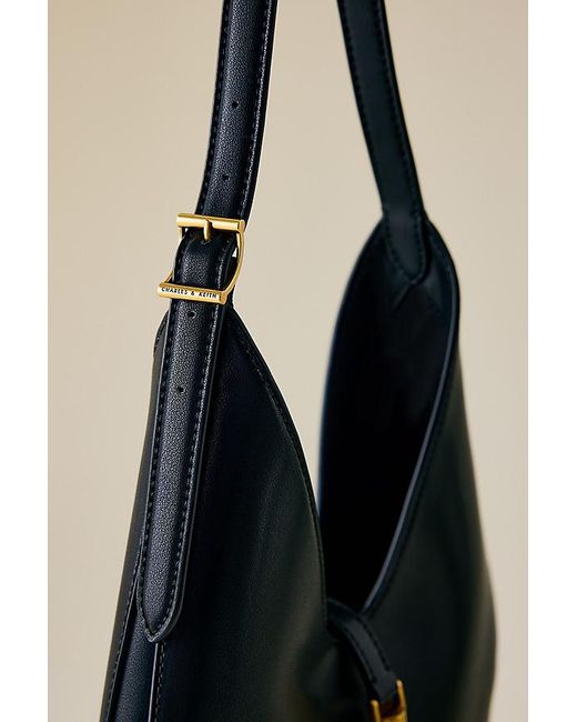 Charles & Keith Black Cesia Metallic-Accent Hobo Bag