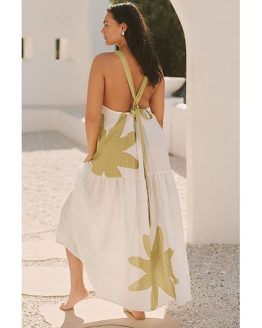 Celandine Sleeveless Square-Neck Drop-Waist Midi Dress in Green | Lyst UK