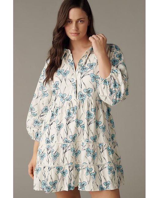 Maeve Gray The Bettina Tiered Mini Shirt Dress By Linen Edition