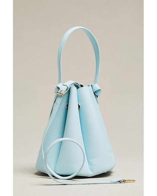 Melie Bianco Blue Laguna Cinched Vegan Leather Bucket Bag