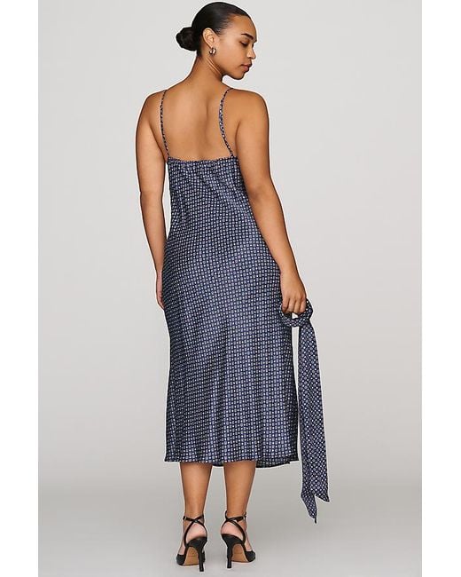 Maeve Blue Printed V-Neck A-Line Midi Dress