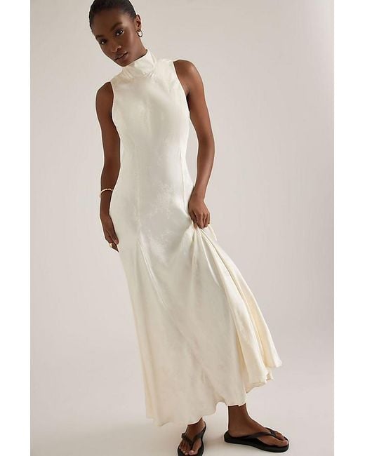 By Anthropologie Natural Joni Jacquard High-Neck Maxi Dress
