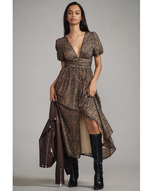 By Anthropologie Brown The Katerina Button-Front Dress: Velvet Edition