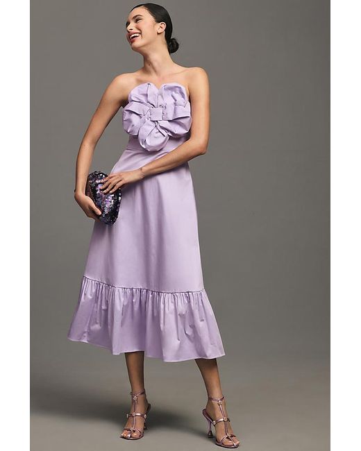 Hutch Gray Strapless 3d Floral Midi Dress