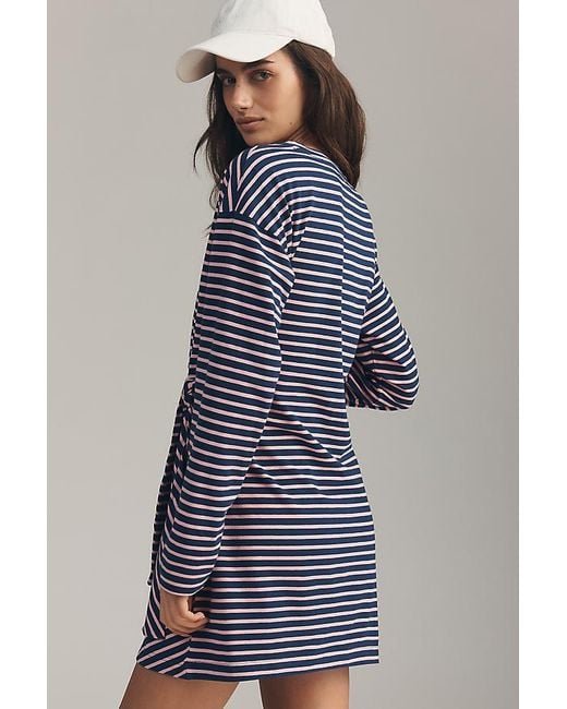 Daily Practice Blue Striped Long-Sleeve Mini Dress
