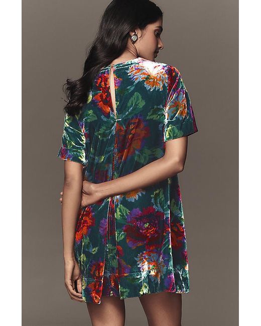 the emmy short-sleeve swing mini dress by maeve: velvet edition Maeve The Emmy Short-Sleeve Swing Mini Dress By Velvet Edition in Brown