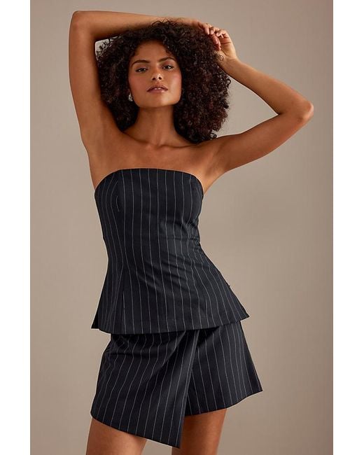 Anthropologie Black Pinstripe Bandeau Top