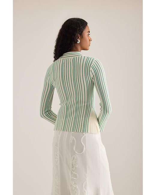 laagam Natural Giulia Stripe Collared Cardigan