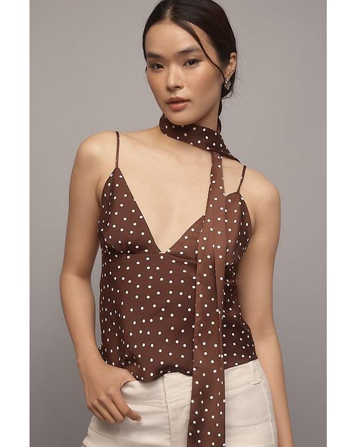 Maeve Brown Scarf-Neck Printed V-Neck Cami Top