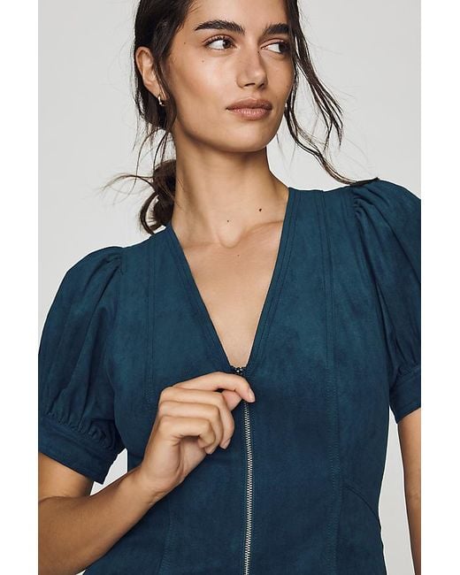 Pilcro Blue Zip-Front Faux-Suede Mini Dress