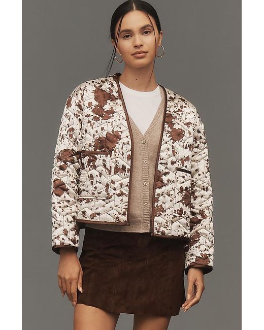 Maeve Brown Cow Print Quilted Jacket