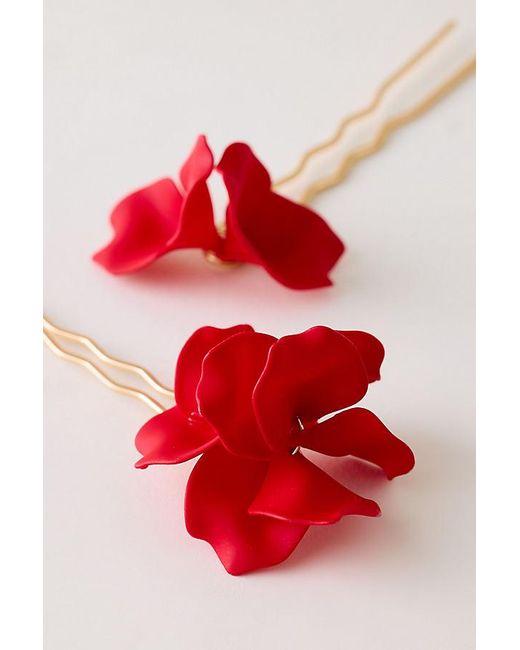 Anthropologie Pink 3D Floral Hair Pins, Set Of 2