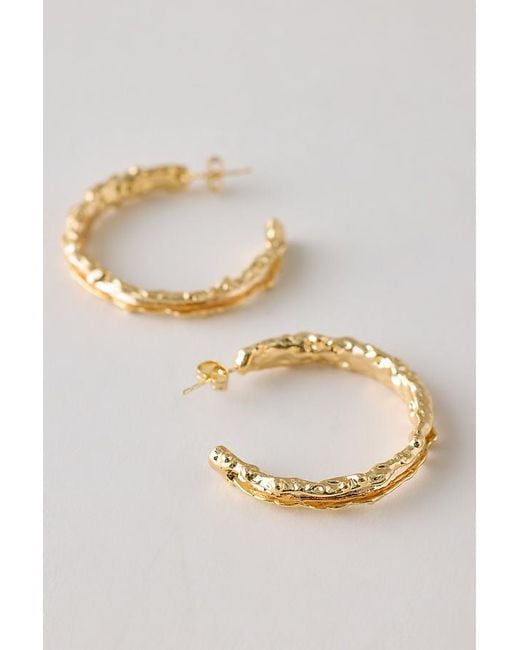 Anthropologie Metallic By Hammered Plated Hoop Earrings