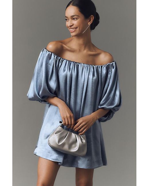 Mare Mare Gray Off-The-Shoulder Puff-Sleeve Shine Mini Dress