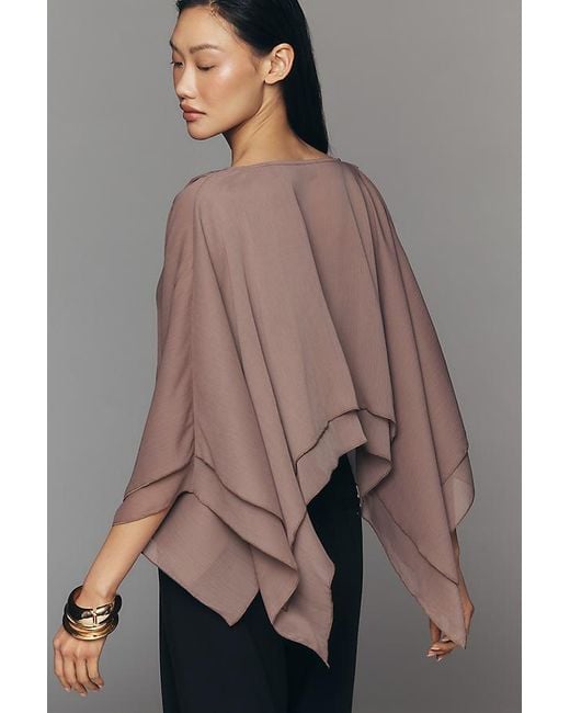 By Anthropologie Gray Sheer Layered Poncho