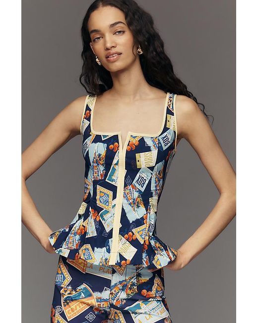 Maeve Multicolor Sleeveless Square-Neck Peplum Tank Top