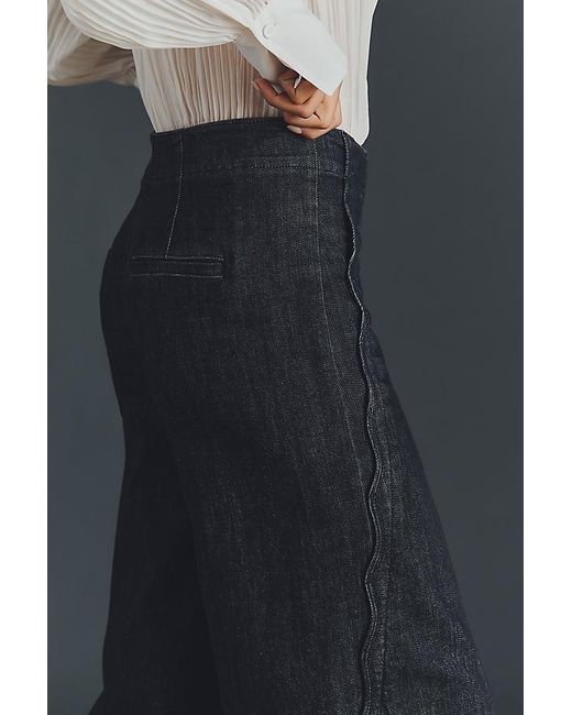 Maeve Black Scallop High-Rise Wide-Leg Jeans