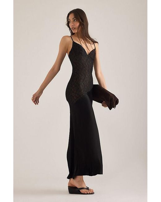 Bardot Black Aralia Satin Lace Asymmetric Maxi Dress