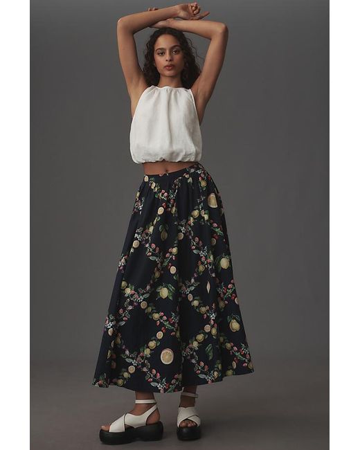 Maeve Gray Poplin Printed Midi Skirt