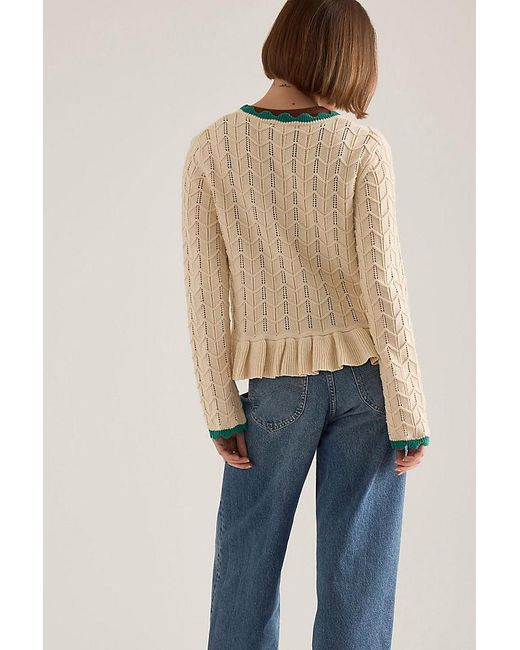 By Anthropologie Blue Pointelle Knit Tie-Front Cardigan