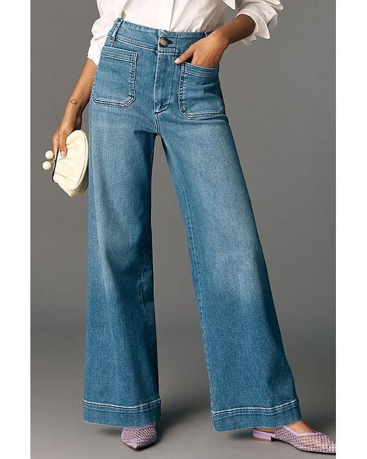 Maeve Blue The Colette Full-Length Wide-Leg Jeans By Embroidered Pocket Edition