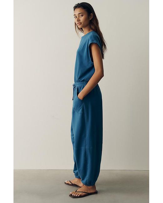 Daily Practice Blue Short Sleeve Knit Jumpsuit