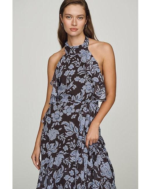 Astr White Halter Ruffled Maxi Dress