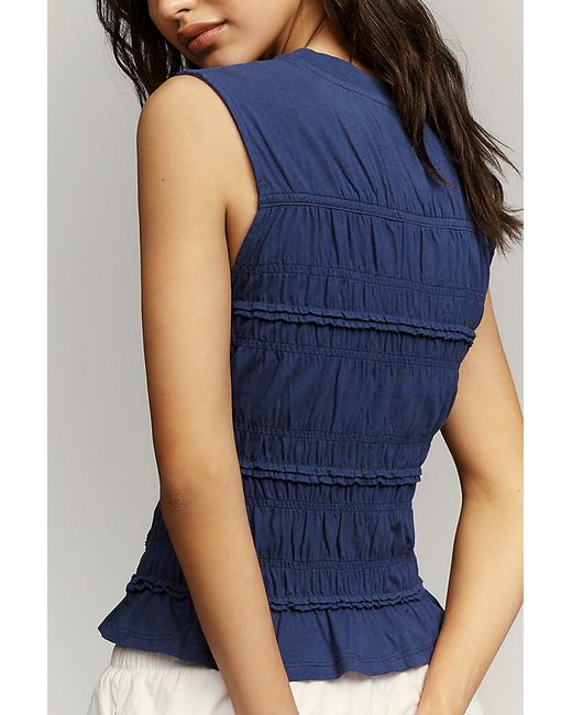 By Anthropologie Blue Smocked Lace Tank Top