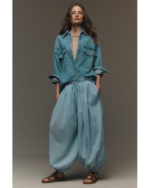 Forever That Girl Blue Cotton Pleated Balloon Trousers