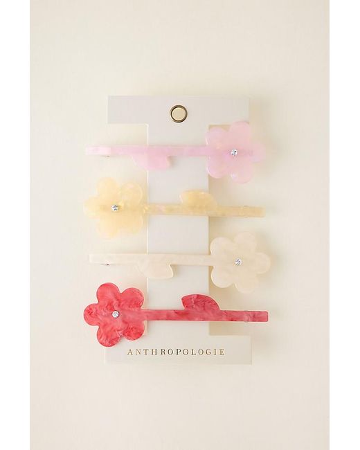 Anthropologie Pink Flower Barrette Hair Clips, Set Of 4