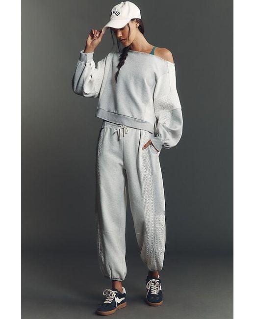 Daily Practice Gray Crew-Neck Lace Panel Sweatshirt