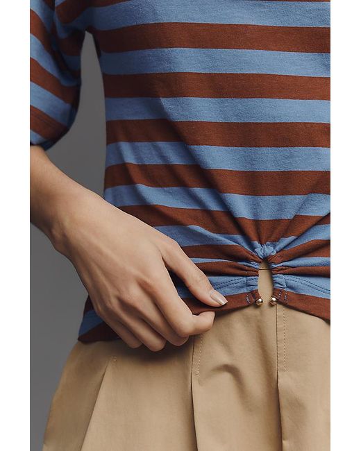 By Anthropologie Multicolor Striped Cotton Keyhole T-Shirt