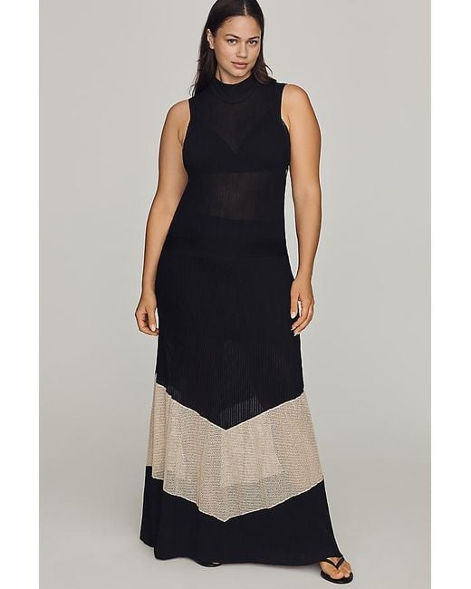 By Anthropologie Gray Sheer Panel Midi Dress