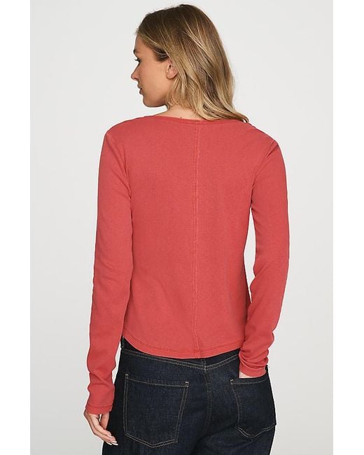 Pilcro Red Ribbed Long-Sleeve Henley Top