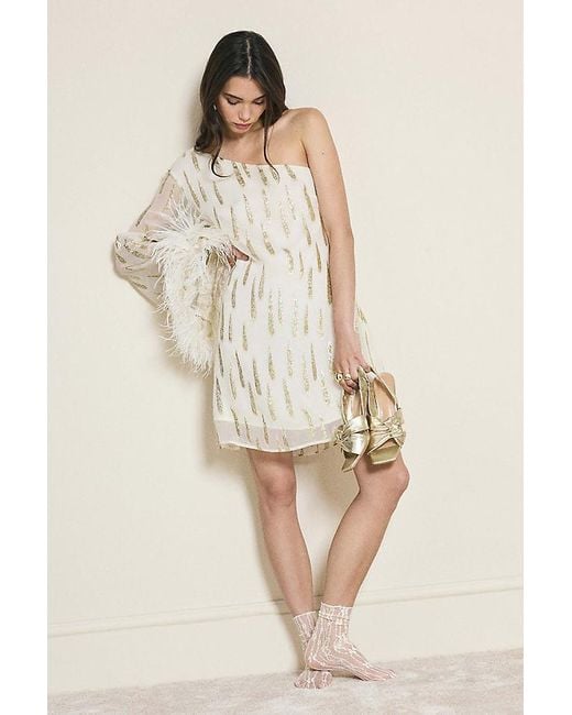 anthropologie white and gold dress Faithful Nights Gold Sequin Bow Mini Dress | Strapless