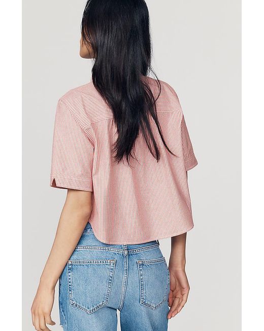 Maeve Pink Merritt Short-Sleeve Cropped Buttondown Shirt By
