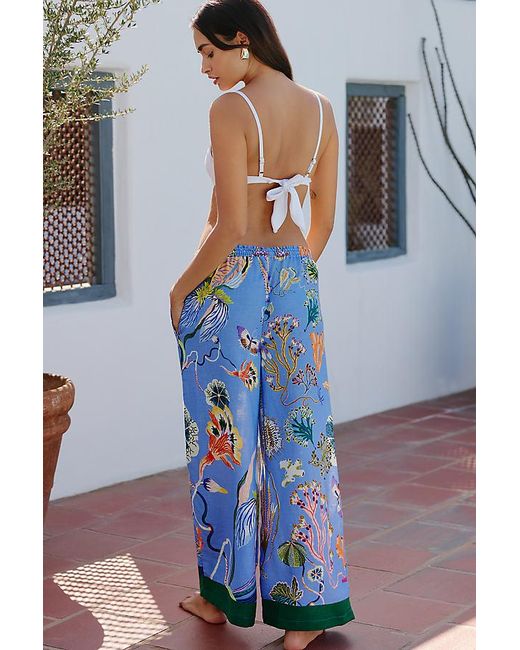 Celandine Blue X Sarah Gordon Linen-Blend Wide-Leg Trousers