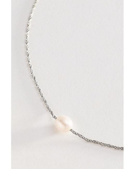 By Anthropologie White Delicate Pearl Pendant Necklace