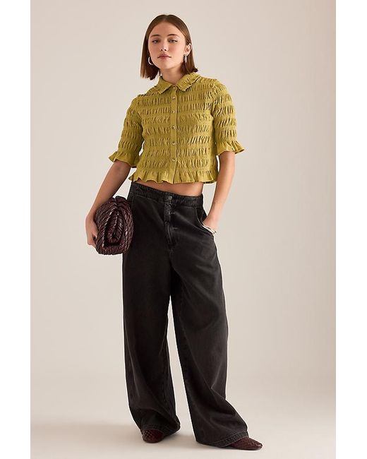 Maeve Green Ruffle Button-Front Top