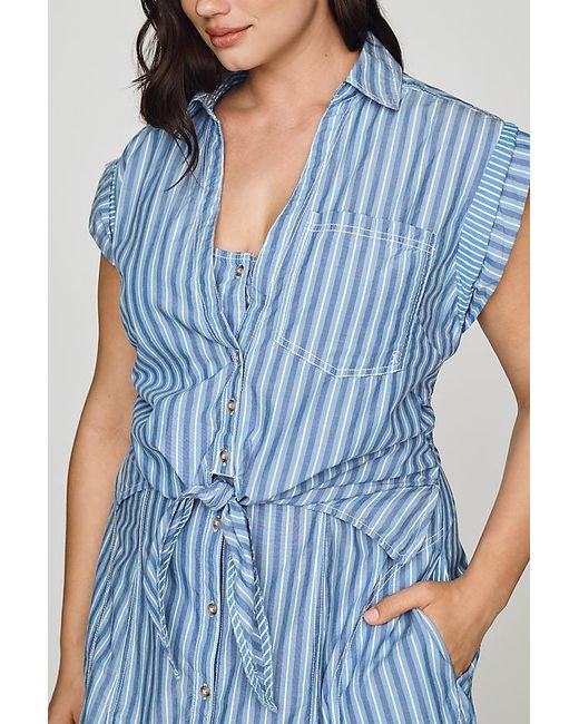 Pilcro Blue Sleeveless Wrap Shirt Dress