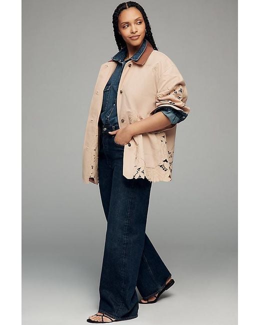 By Anthropologie Natural Floral Cutwork Barn Jacket