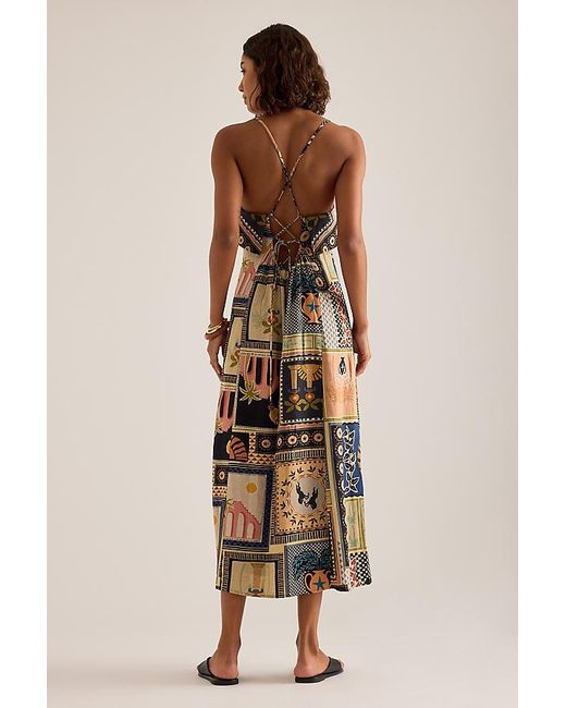 By Anthropologie Natural Lia Linen-Blend Beaded Strap Midi Dress