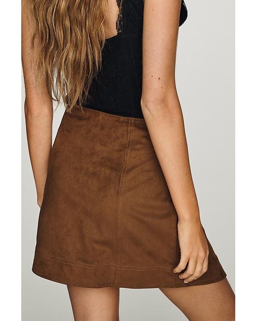 Pilcro Brown Rework Faux-Suede Wrap Mini Skirt