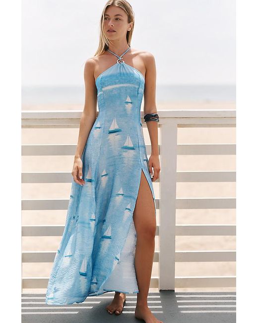 Celandine Blue Sailboat Halter Dress