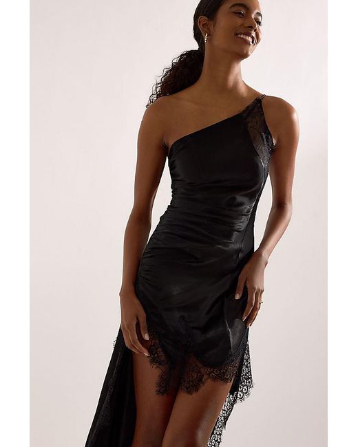 Anthropologie Black Bardot Rayner Asymmetric Lace-Trim Midi Dress