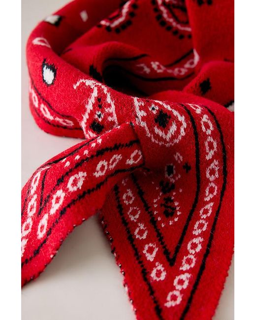 By Anthropologie Red Knitted Triangle Bandana Headscarf
