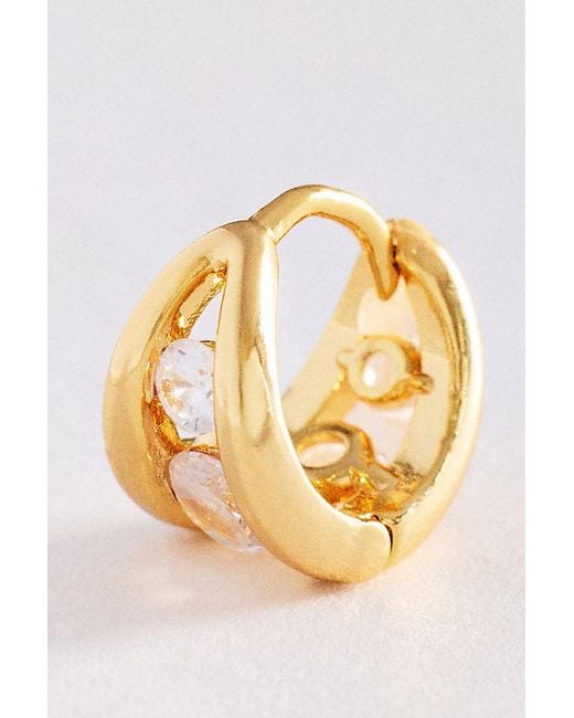 By Anthropologie Brown Split Crystal Huggie Hoop Earrings