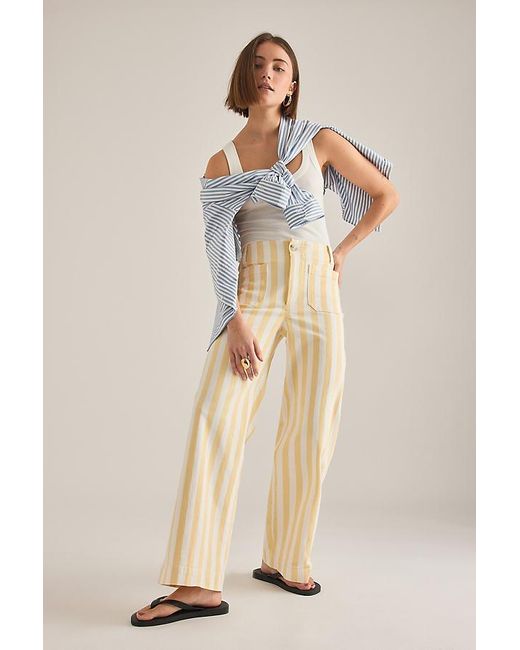 Maeve Natural The Colette Striped Full-Length Wide-Leg Trousers By